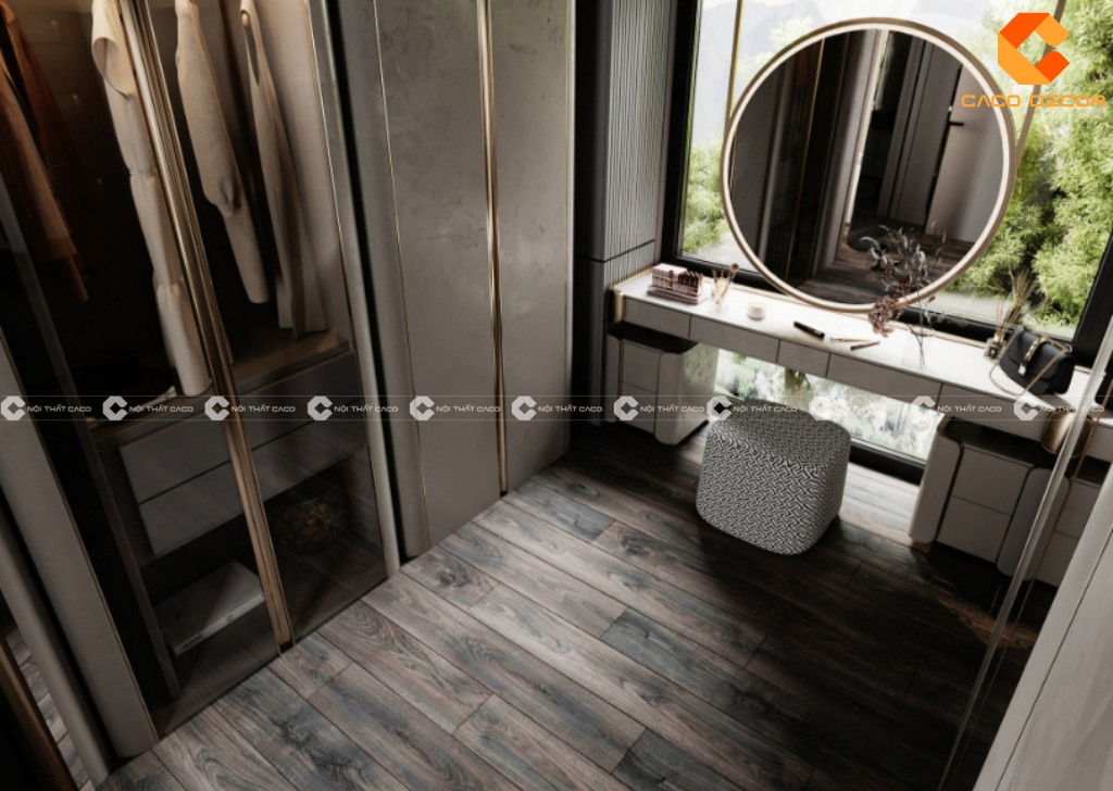 Thiết kế bàn trang điểm sát cửa sổ có cây xanh