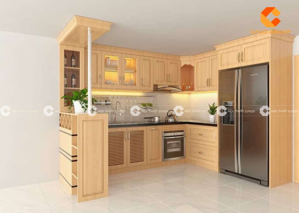 Thi công tủ bếp gỗ tự nhiên mẫu 11 sản xuất bởi CaCo