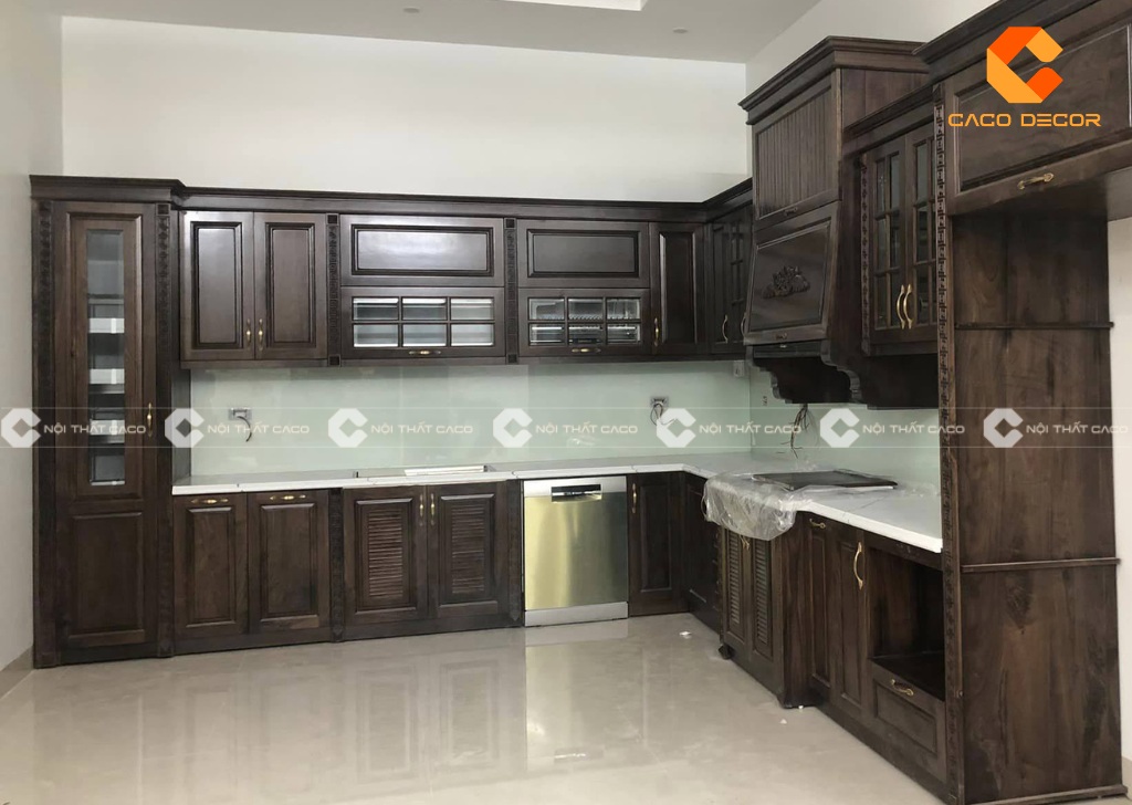 Thi công tủ bếp gỗ tự nhiên mẫu 12 sản xuất bởi CaCo