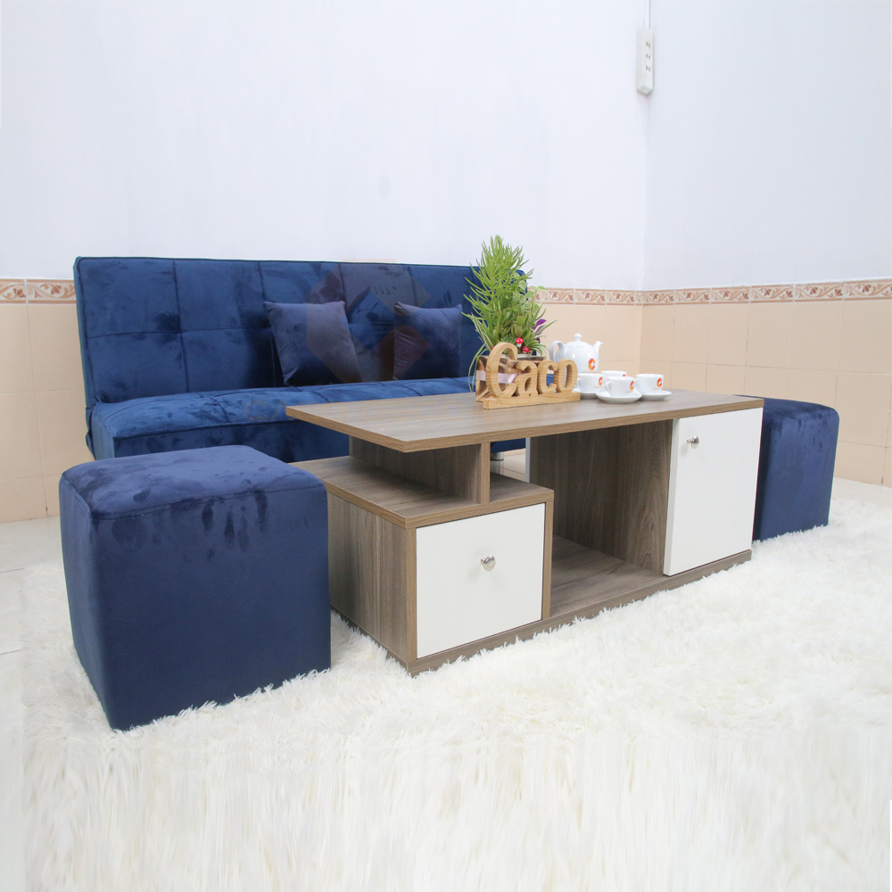 Bộ sản phẩm bàn ghế sofa bed được CaCo sản xuất với chất liệu vải bố cao cấp