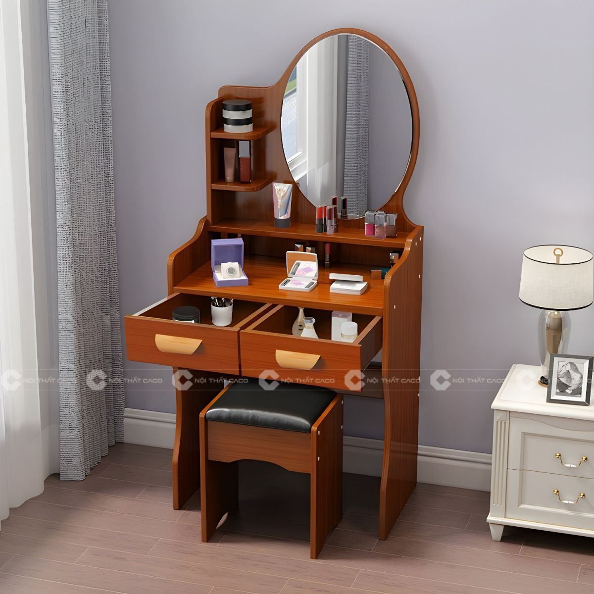 Bàn Trang Điểm Gỗ Công Nghiệp MDF Màu Nâu Vân Gỗ Hiện Đại- BTD06 1