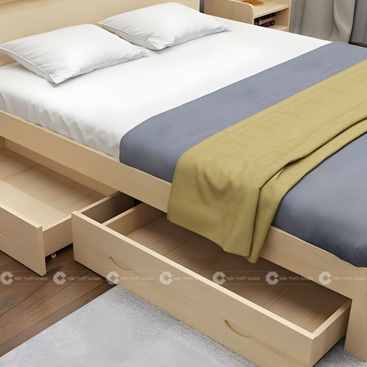 Giường ngủ gỗ tự nhiên có hộc kéo thông minh