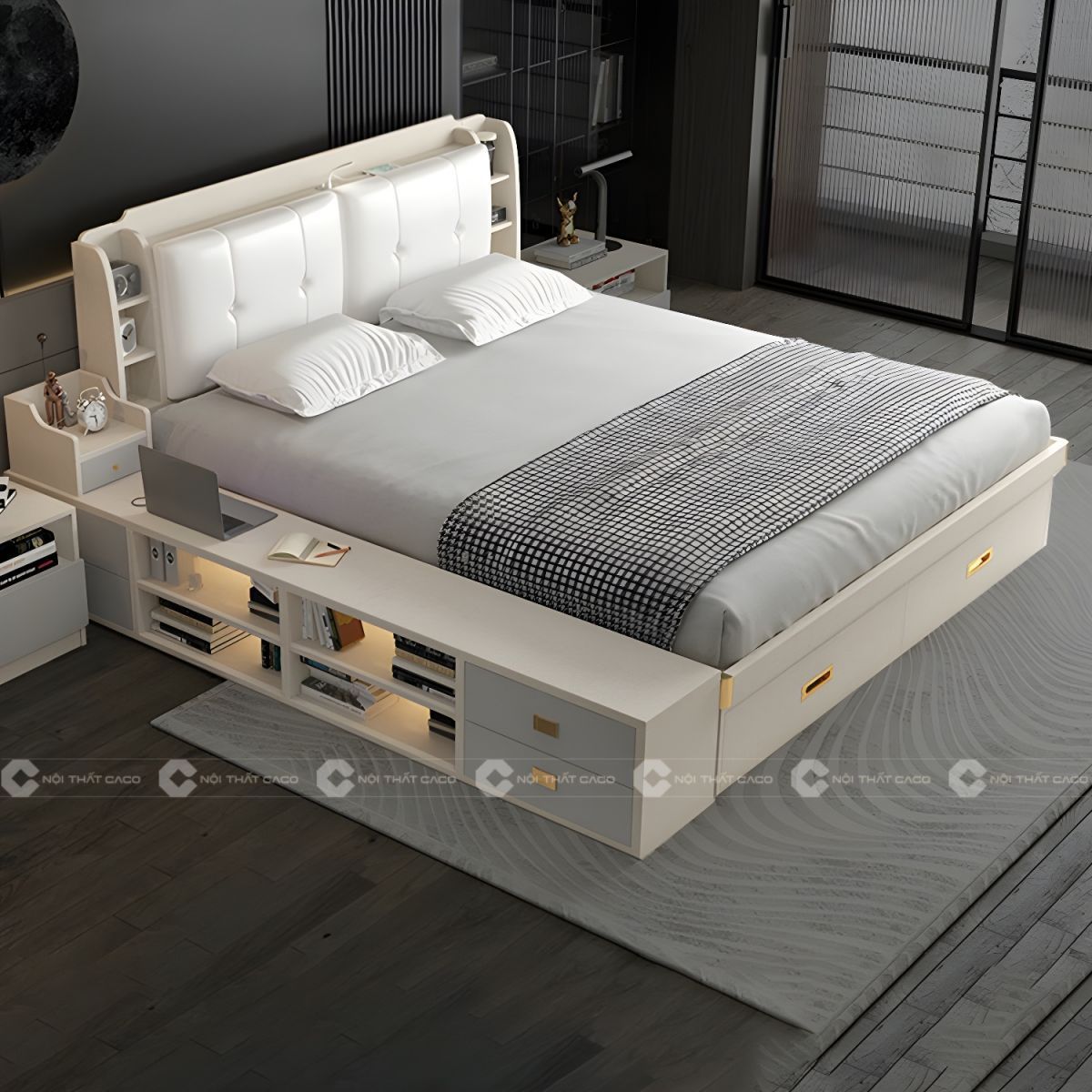 Giường ngủ gỗ công nghiệp bọc nệm thông minh