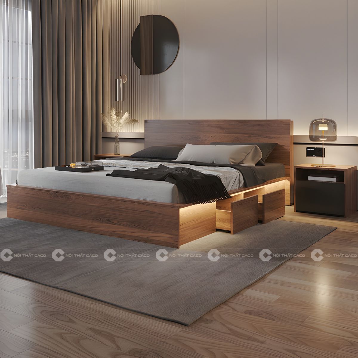 Giường ngủ gỗ công nghiệp có hộc kéo thông minh
