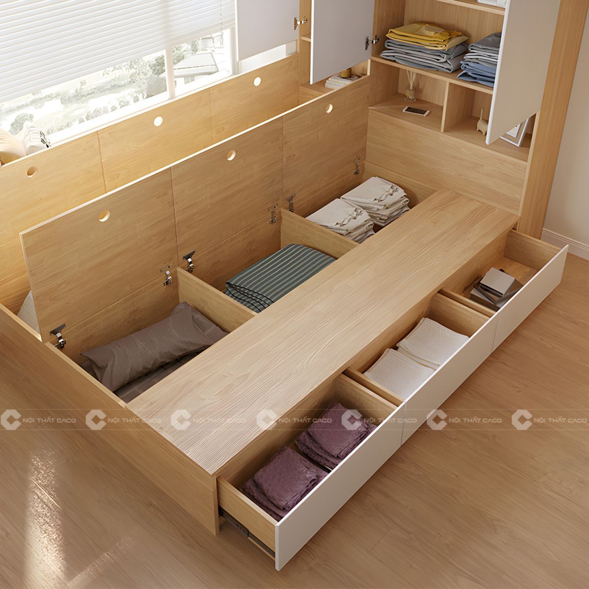 Giường ngủ gỗ công nghiệp có ngăn chứa đồ rộng rãi