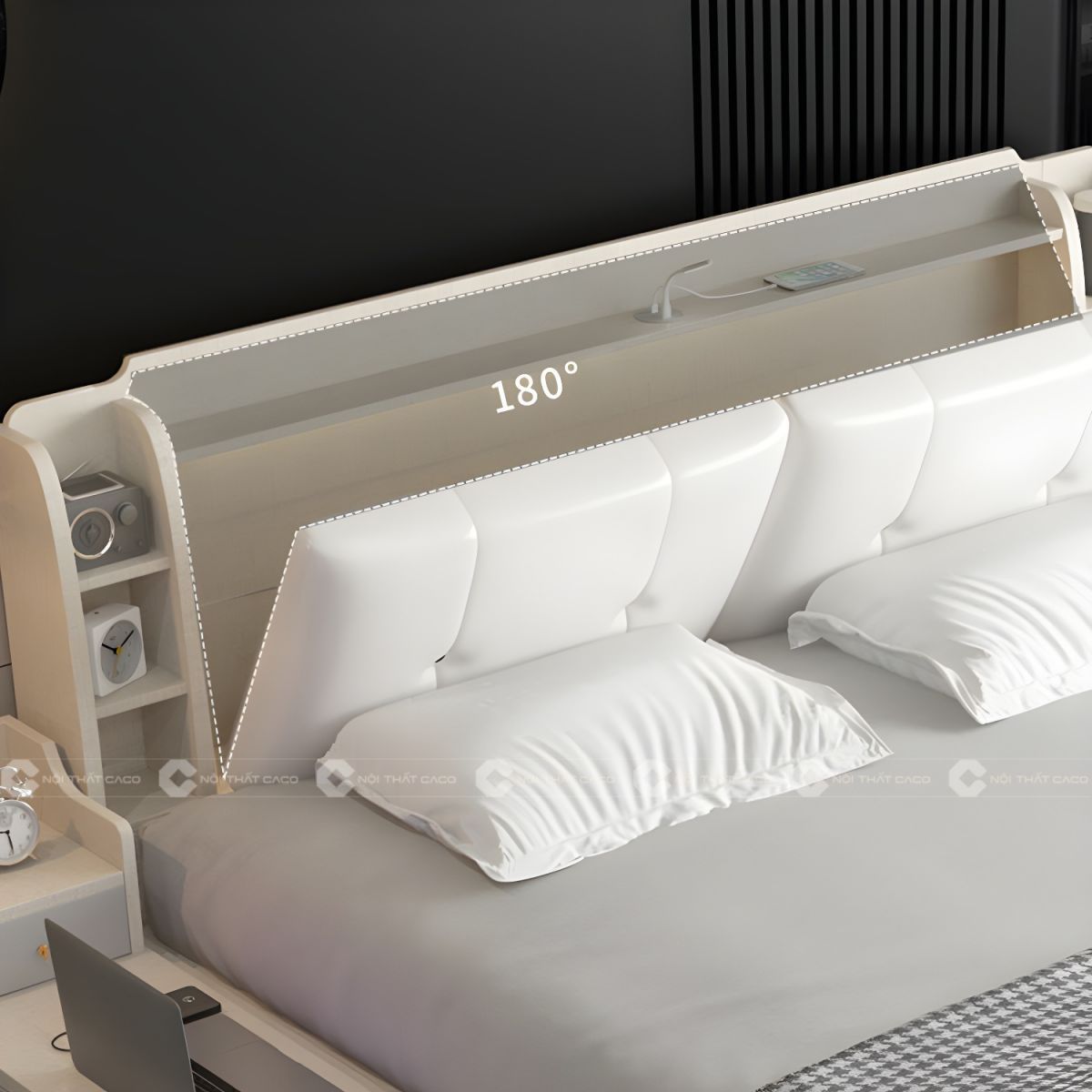 Giường ngủ gỗ công nghiệp thiết kế kệ đầu giường thông minh