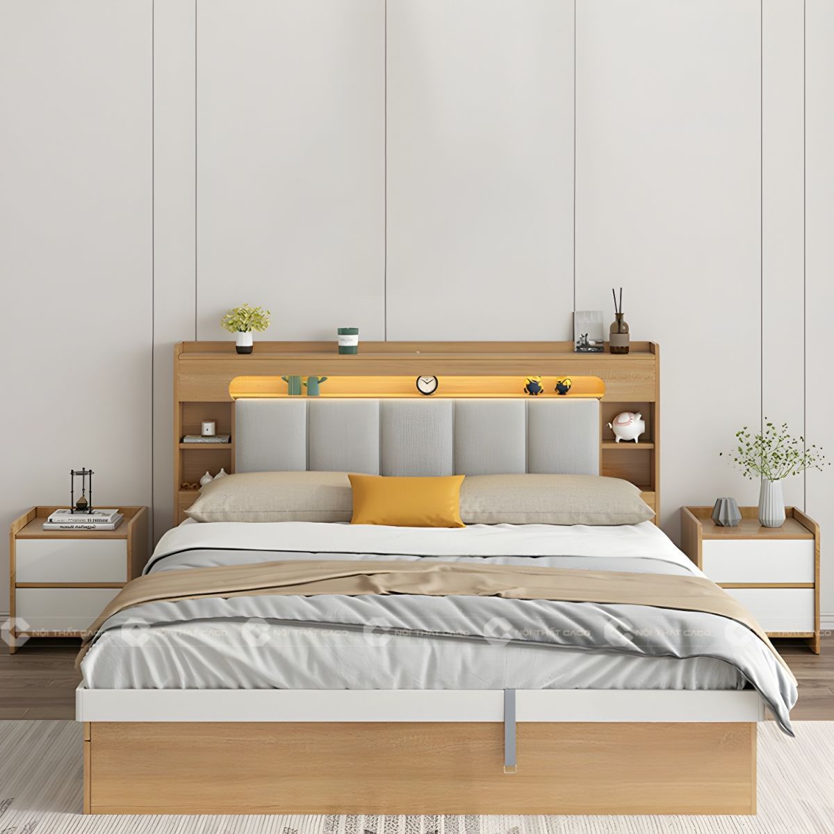 Giường ngủ gỗ công nghiệp với thiết kế tinh tế hiện đại