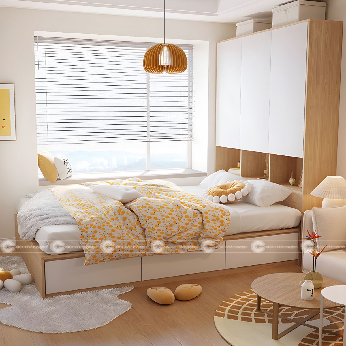 Giường ngủ gỗ công nghiệp tích hợp tủ tối ưu diện tích