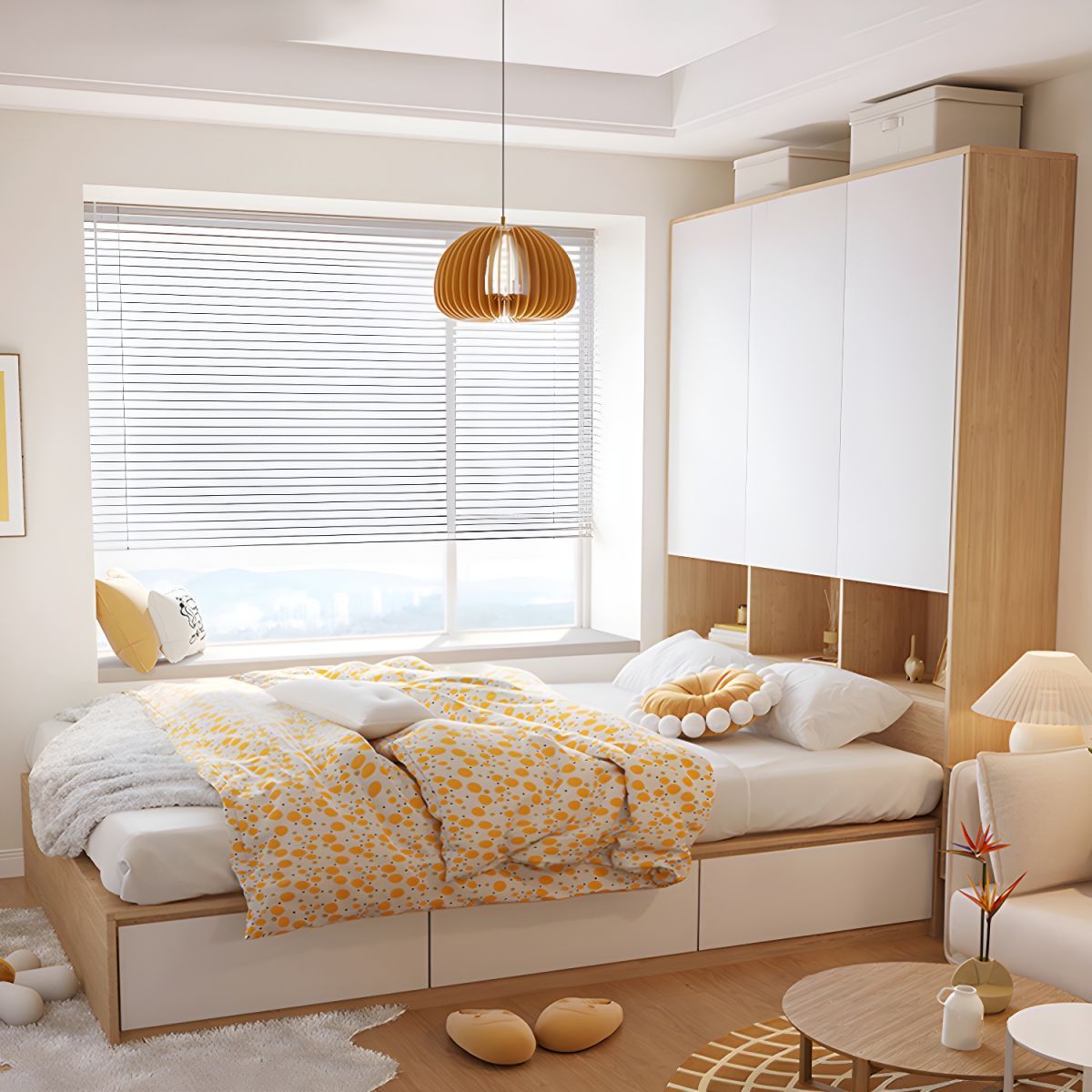 Giường ngủ gỗ công nghiệp tích hợp tủ thông minh
