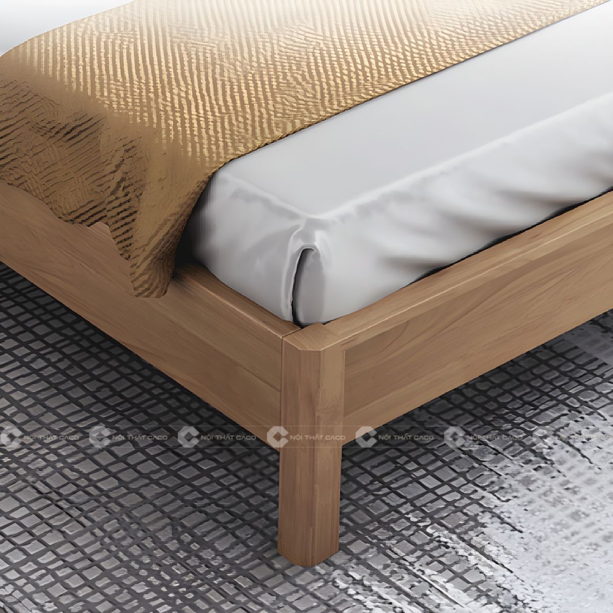 Giường ngủ gỗ tự nhiên chân thấp thanh lịch