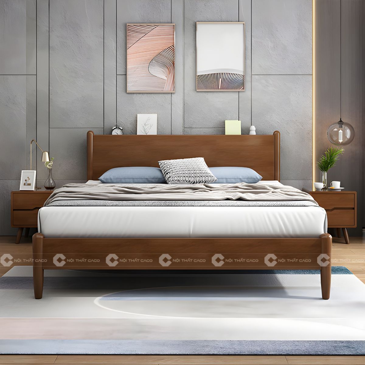 Giường ngủ gỗ tự nhiên bo tròn thanh lịch 