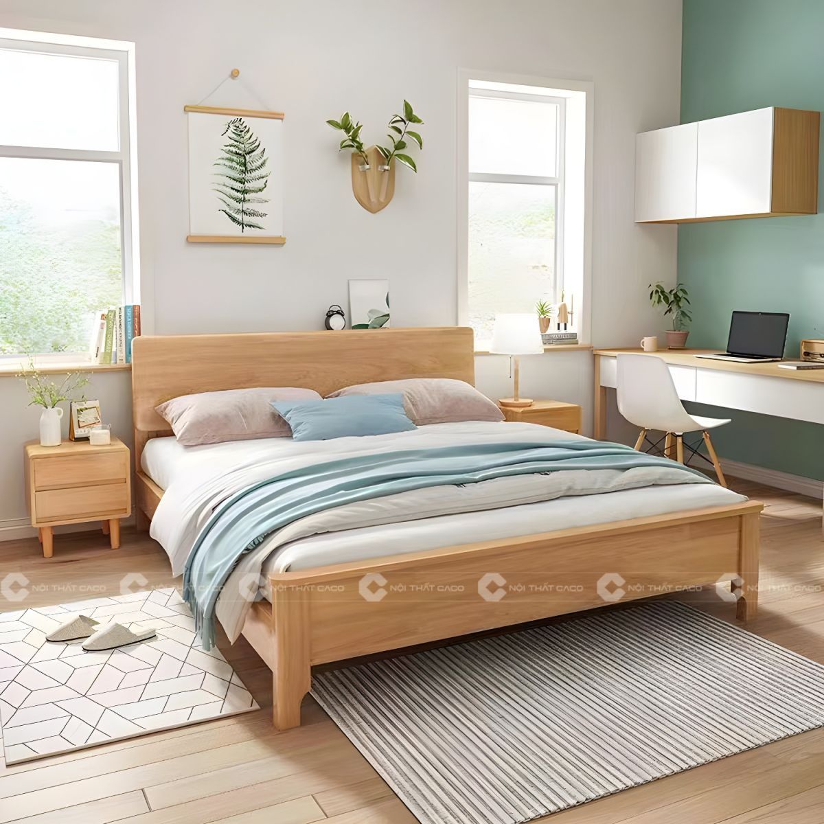 Giường ngủ gỗ tự nhiên bo tròn thanh lịch