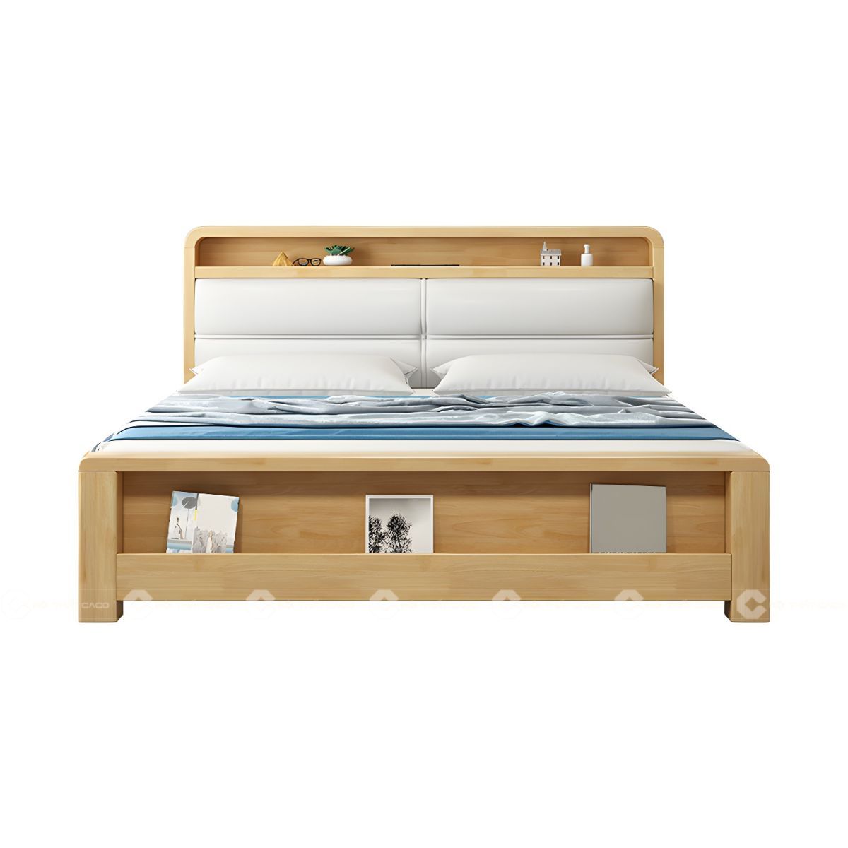 Giường ngủ gỗ tự nhiên bọc nệm thanh lịch
