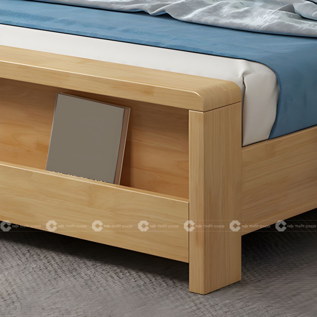 Giường ngủ gỗ tự nhiên chân thấp hiện đại