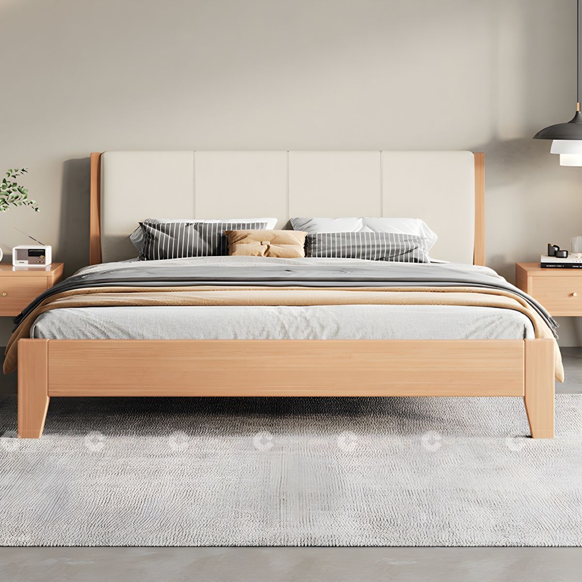 Giường ngủ gỗ tự nhiên có bọc nệm đầu giường