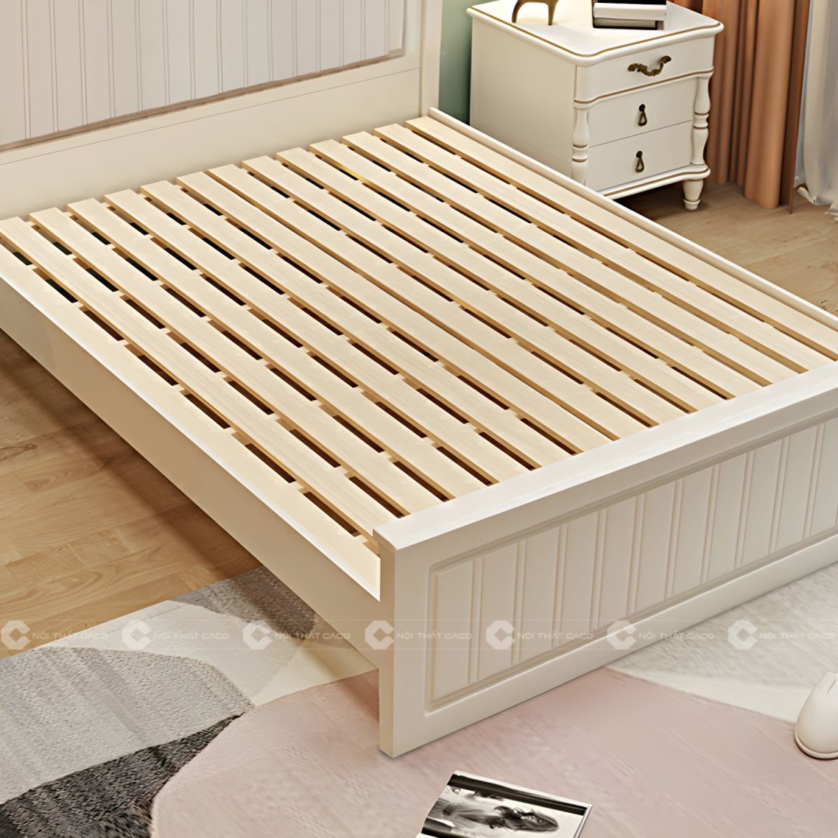 Giường ngủ gỗ tự nhiên có thang giường chắc chắn