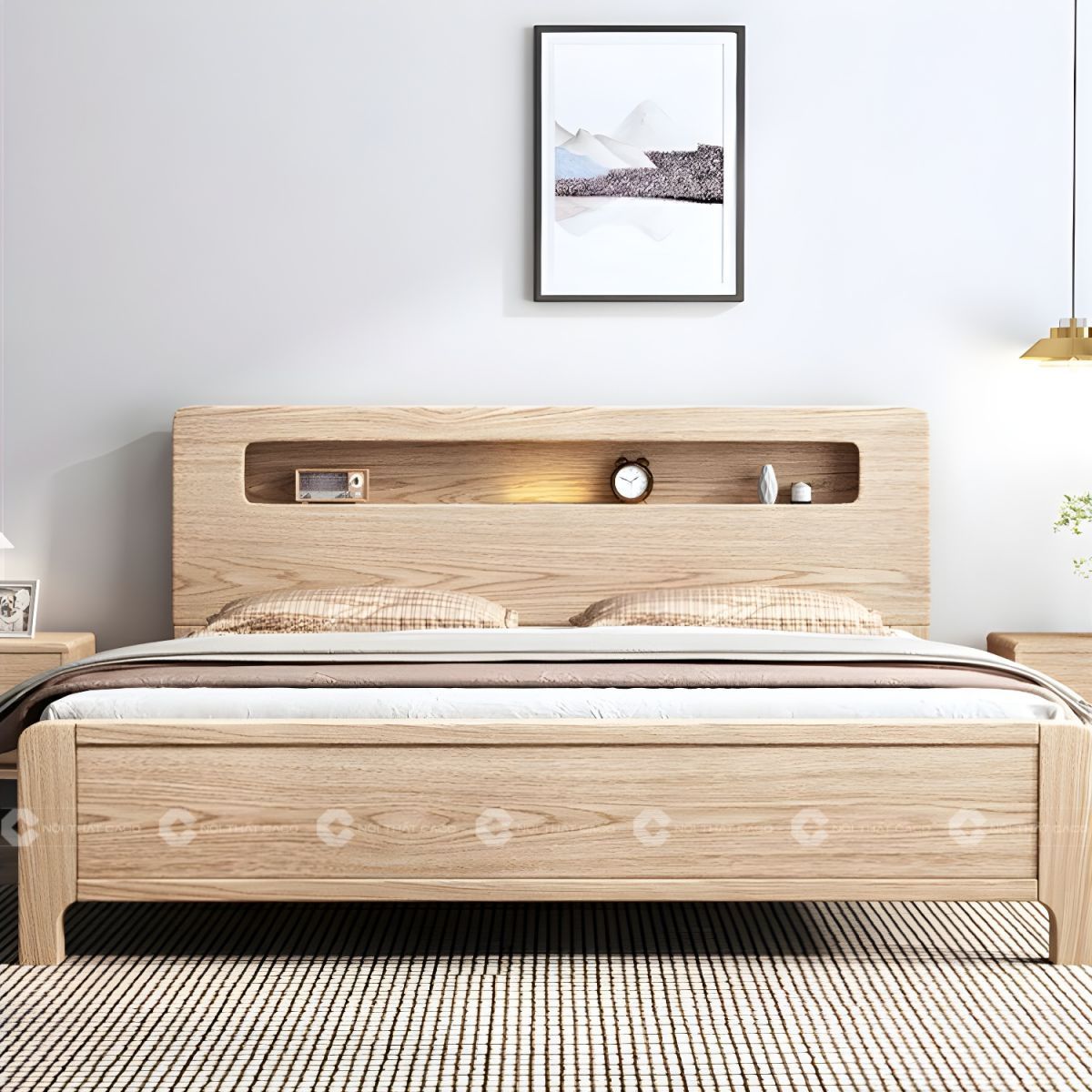 Giường ngủ gỗ tự nhiên thiết kế thoáng khí