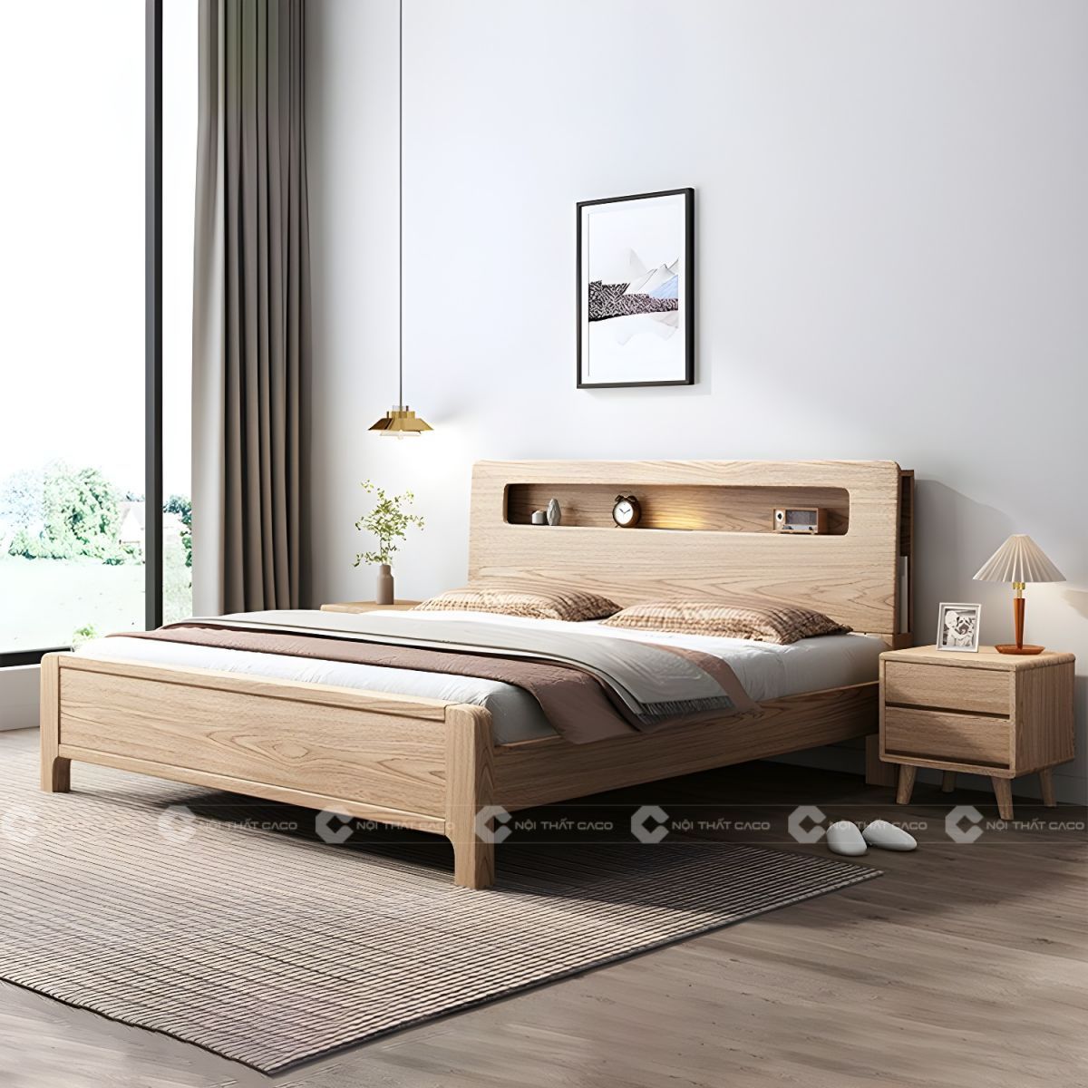 Giường ngủ gỗ tự nhiên thiết kế tỉ mỉ tinh tế