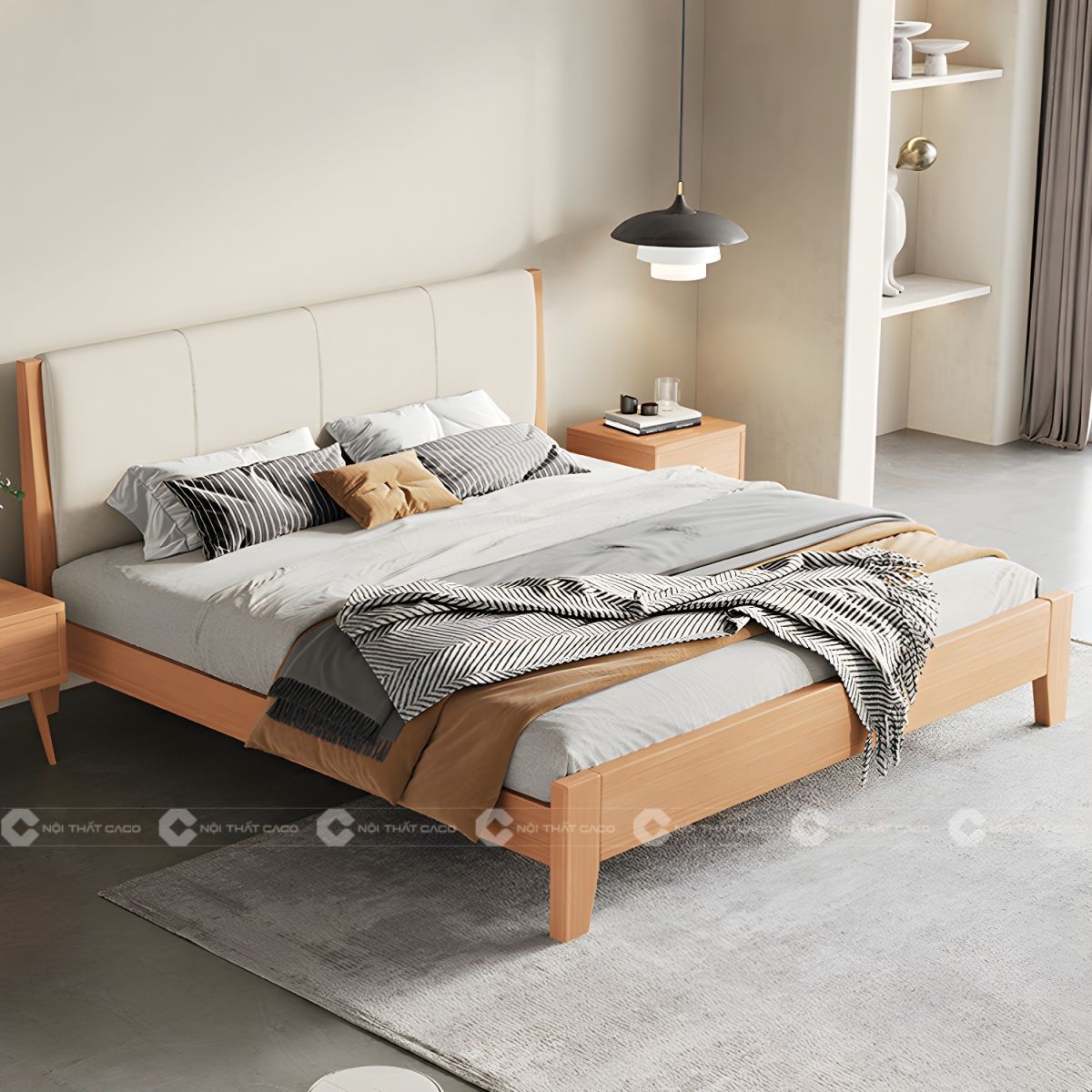 Giường ngủ gỗ tự nhiên vân gỗ hiện đại