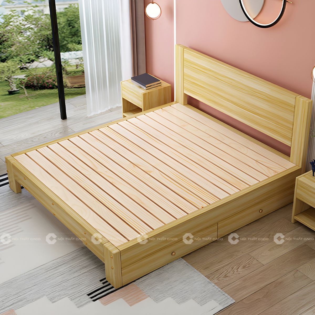 Giường ngủ gỗ tự với thang giường chắc chắn