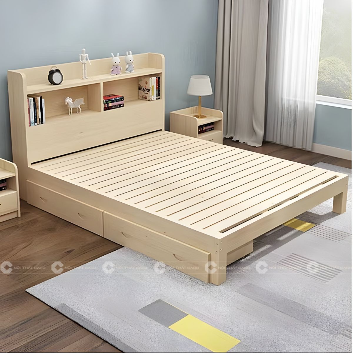 Giường ngủ gỗ tự nhiên với thang giường chất lượng cao