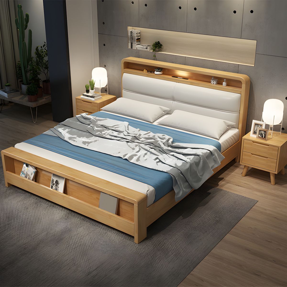 Giường ngủ gỗ tự nhiên bọc nệm tinh tế