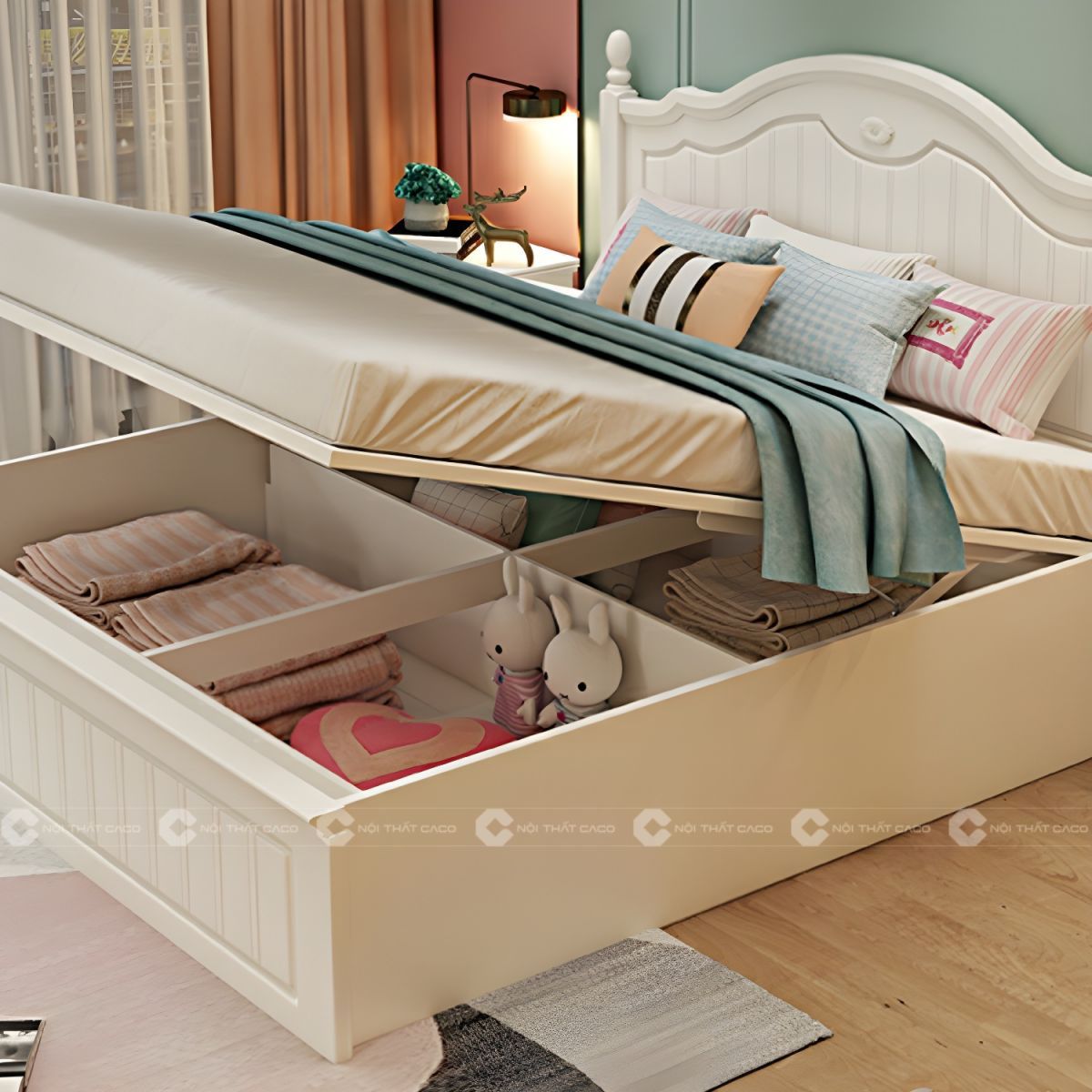 Giường ngủ gỗ tự nhiên ngăn chứa đồ thông minh