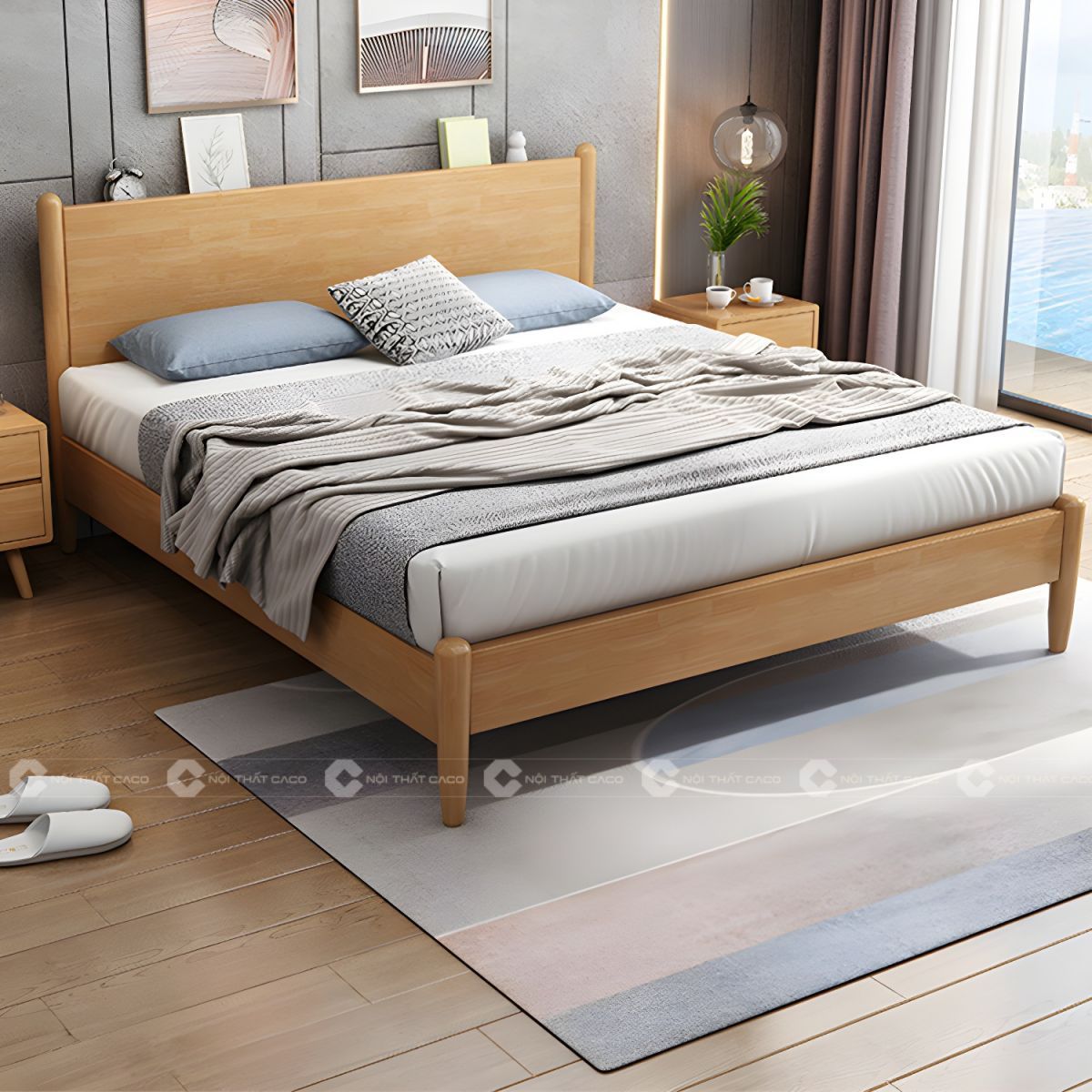 Giường ngủ gỗ tự nhiên sang trọng, tinh tế