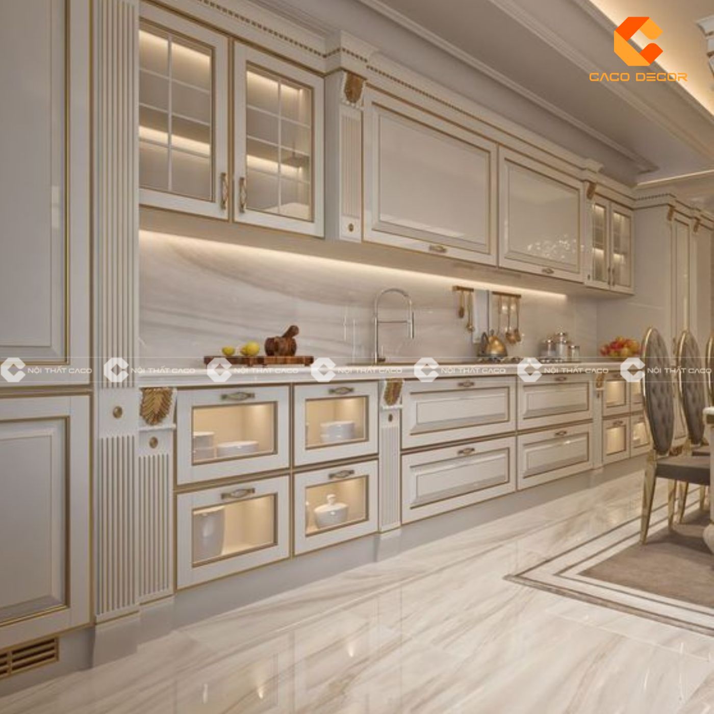 Mẫu tủ bếp gỗ thiết kế kiểu cổ điển