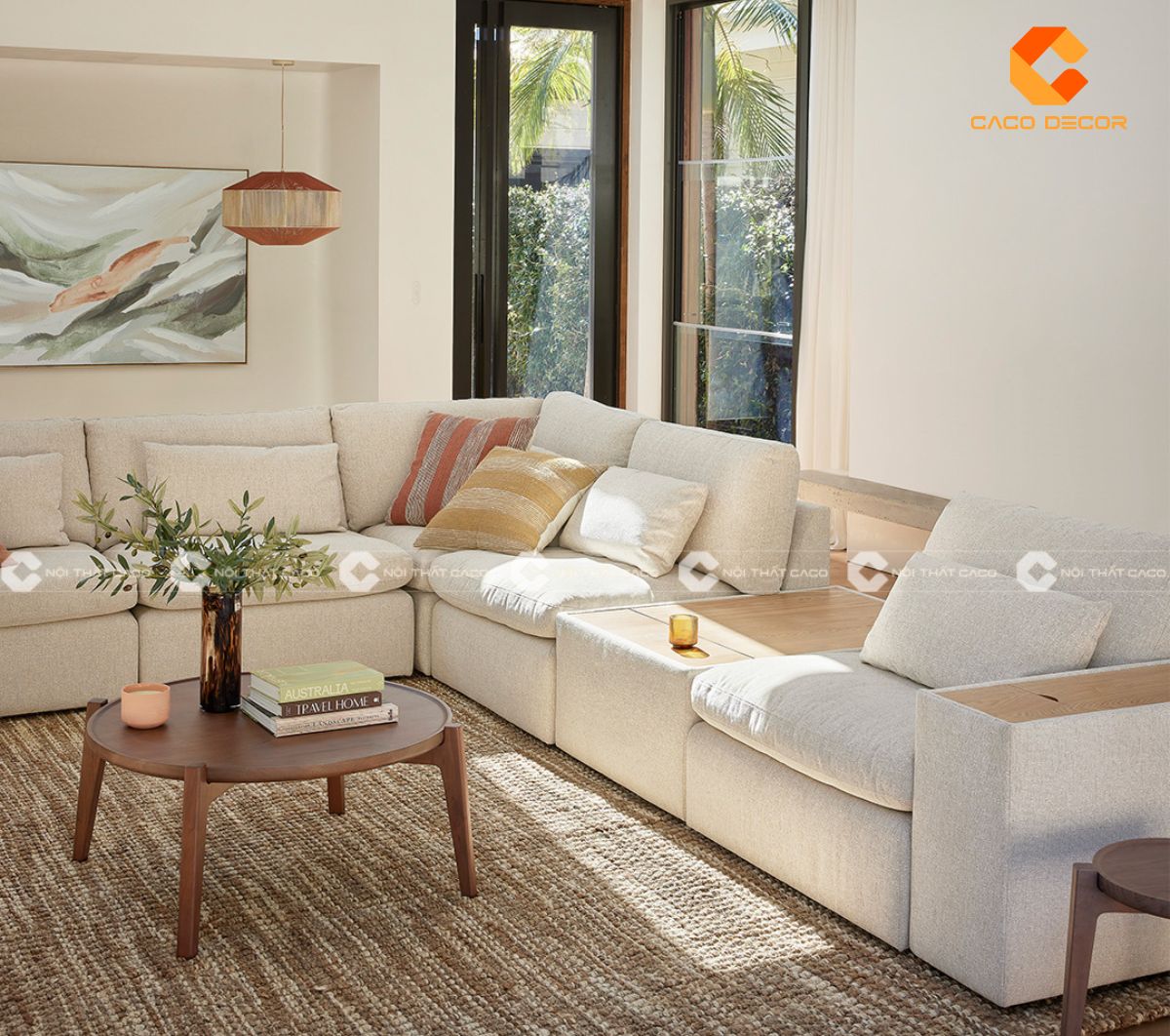 Bộ bàn ghế sofa phòng khách trắng sang trọng