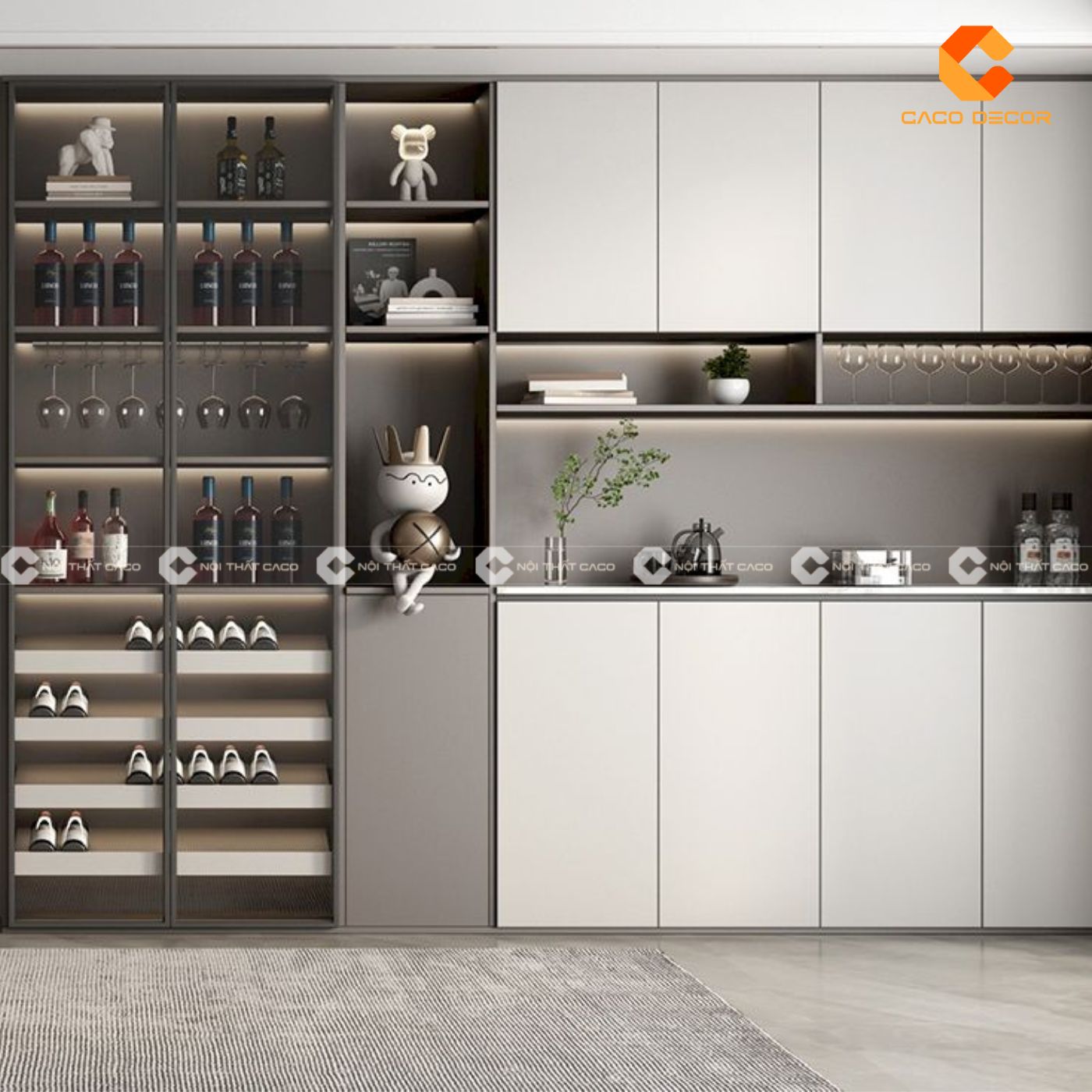 Tủ rượu đa năng tích hợp nhiều ngăn nhiều kệ phù hợp cho căn bếp của bạn 