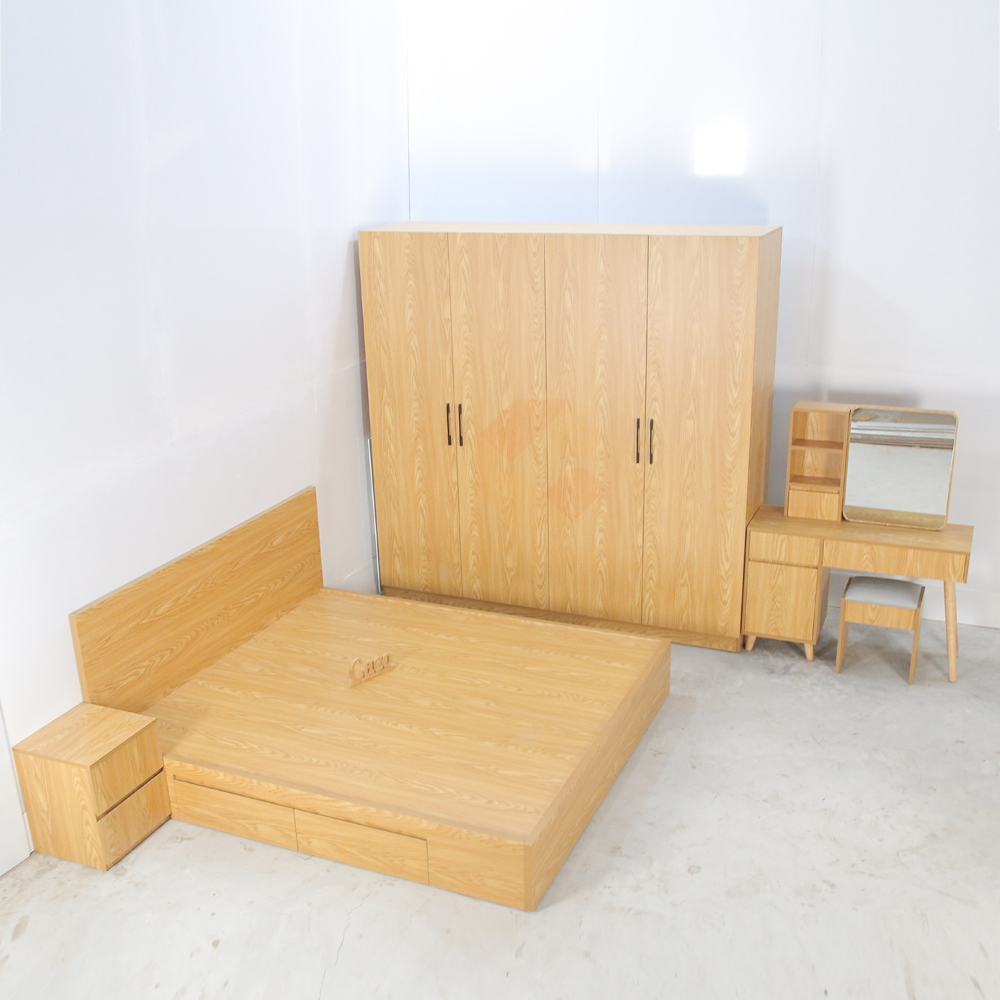 BỘ COMBO PHÒNG NGỦ  GỖ MDF PHỦ MELAMINE MÀU VÀNG VÂN GỖ SỒI CAO CẤP 2