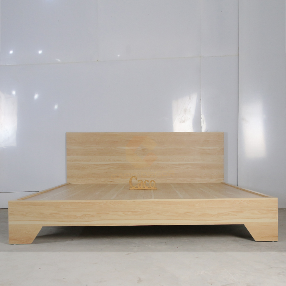 Giường Ngủ Gỗ MDF Melamine Màu Vàng Vân Gỗ Chân Cao Đẹp Giá Rẻ 1