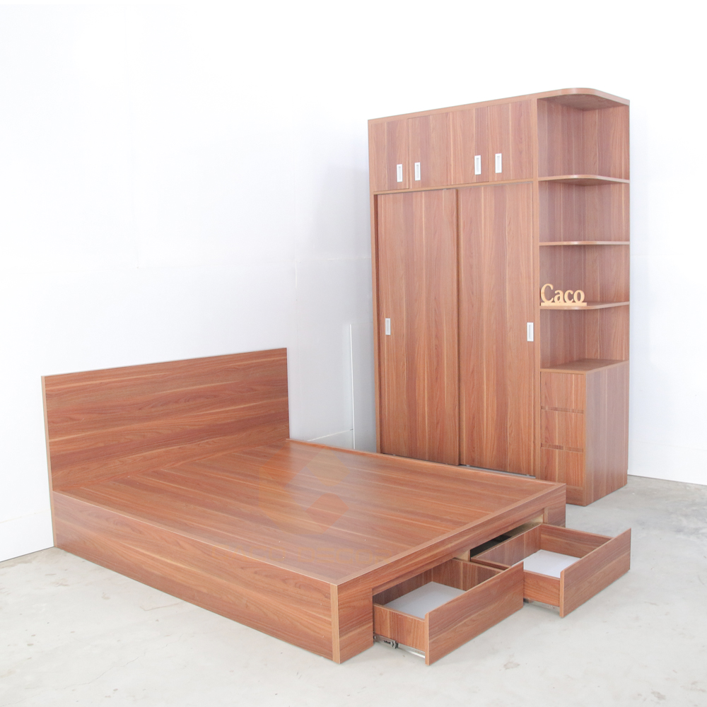BỘ COMBO TỦ GIƯỜNG GỖ MDF MÀU VÂN GỖ ĐỎ CAO CẤP 2