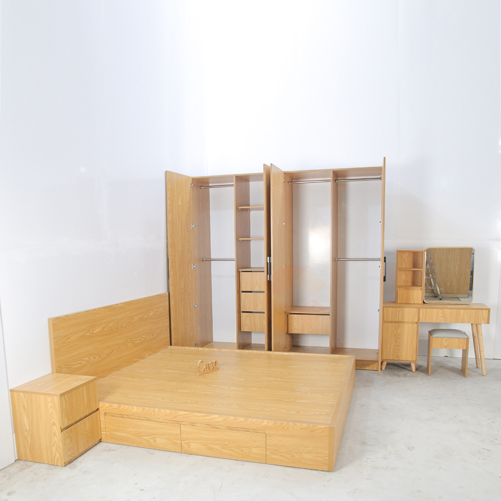 BỘ COMBO PHÒNG NGỦ  GỖ MDF PHỦ MELAMINE MÀU VÀNG VÂN GỖ SỒI CAO CẤP 3