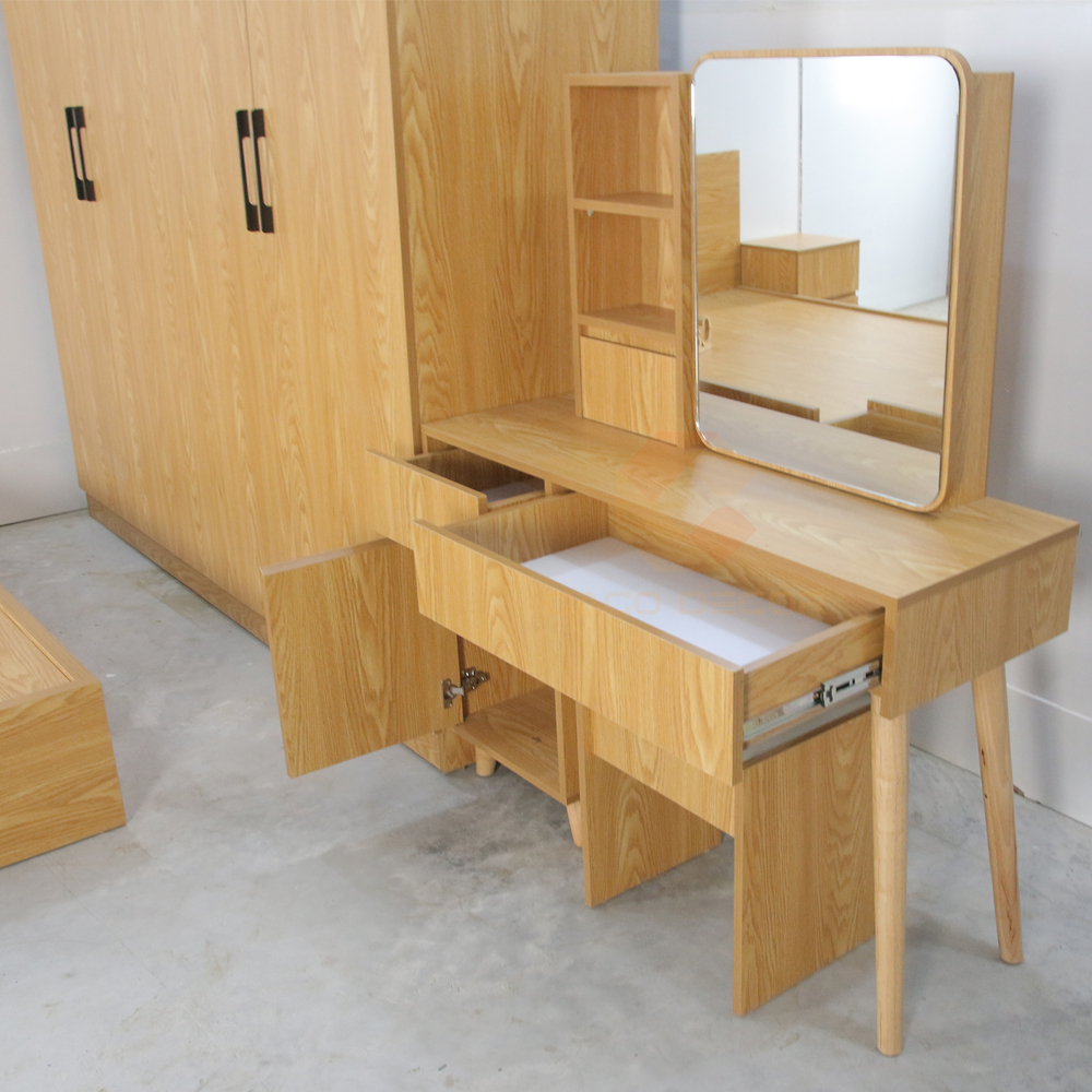 BỘ COMBO PHÒNG NGỦ  GỖ MDF PHỦ MELAMINE MÀU VÀNG VÂN GỖ SỒI CAO CẤP 5
