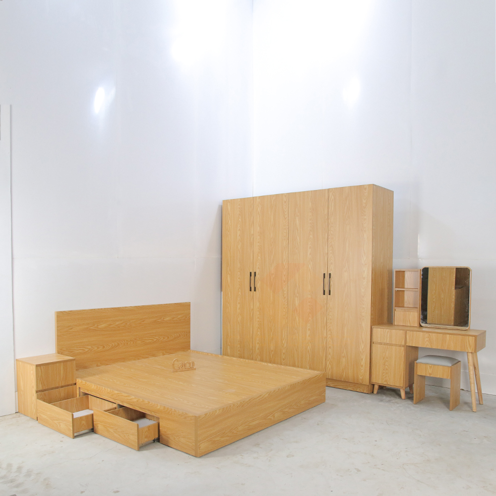 BỘ COMBO PHÒNG NGỦ  GỖ MDF PHỦ MELAMINE MÀU VÀNG VÂN GỖ SỒI CAO CẤP 1