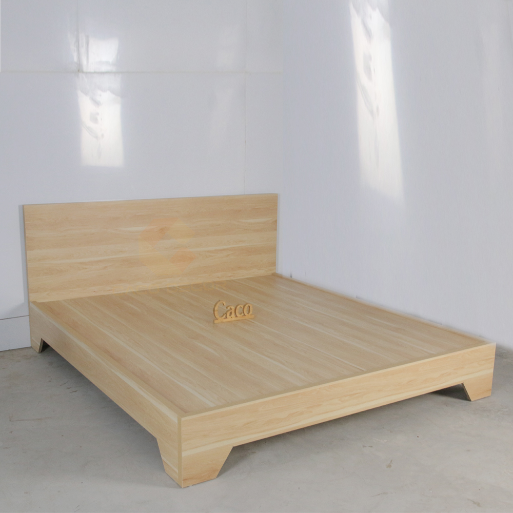 Giường Ngủ Gỗ MDF Melamine Màu Vàng Vân Gỗ Chân Cao Đẹp Giá Rẻ 4