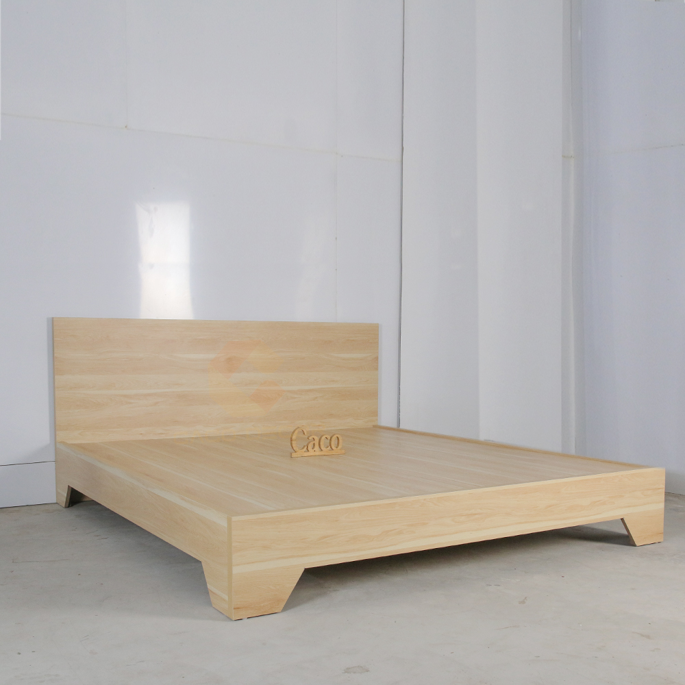 Giường Ngủ Gỗ MDF Melamine Màu Vàng Vân Gỗ Chân Cao Đẹp Giá Rẻ 2