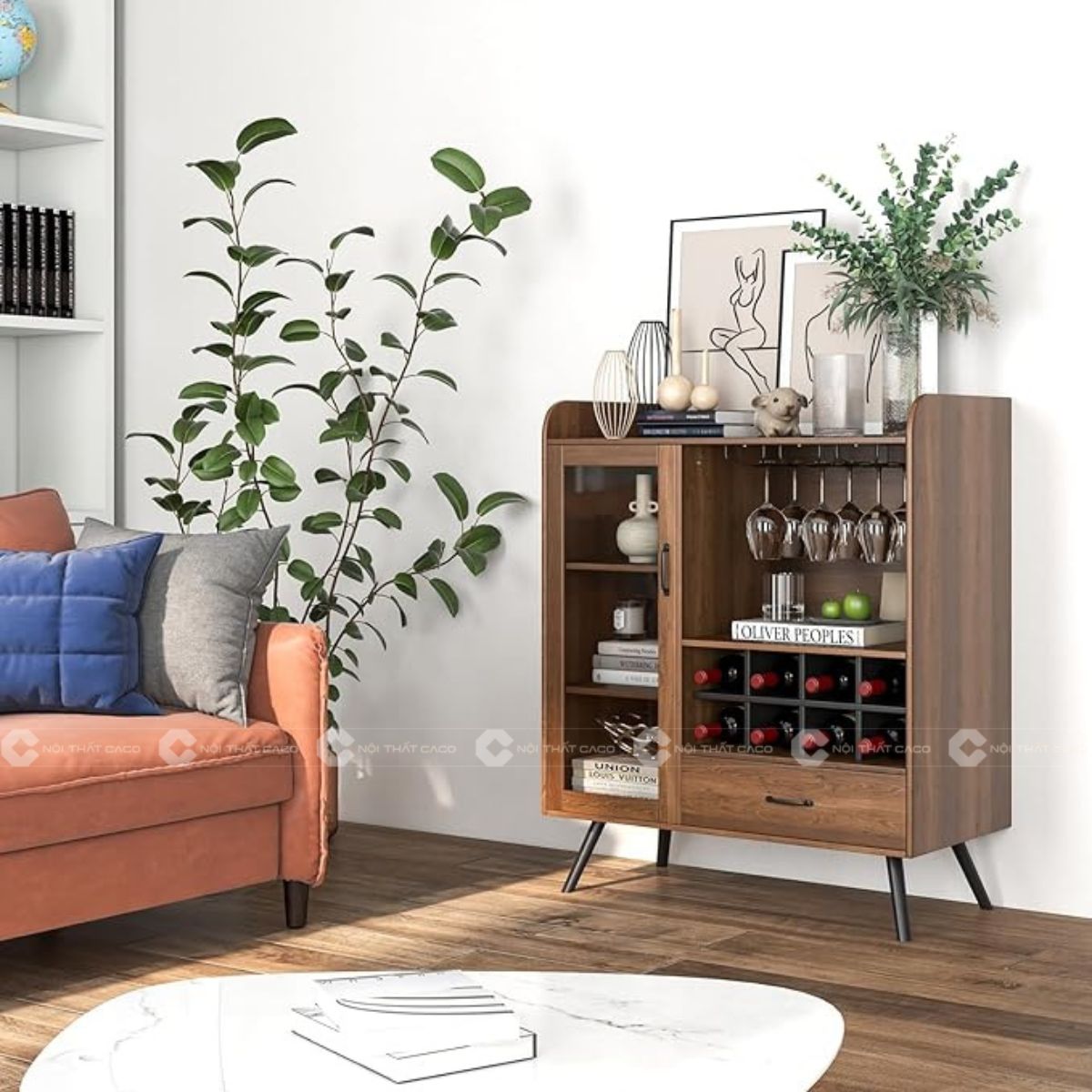 Tủ rượu gỗ MDF thiết kế tinh tế, thanh lịch