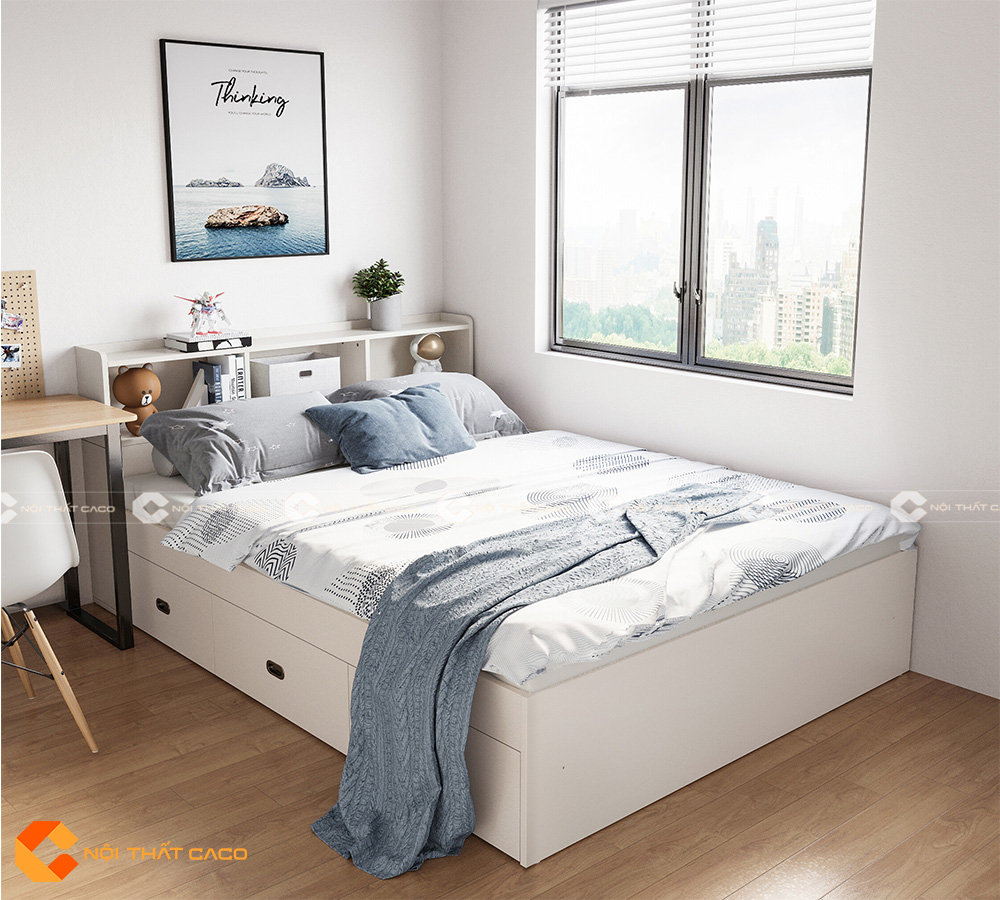 Giường Ngủ MDF Melamine Màu Trắng Cao Cấp -GN016 