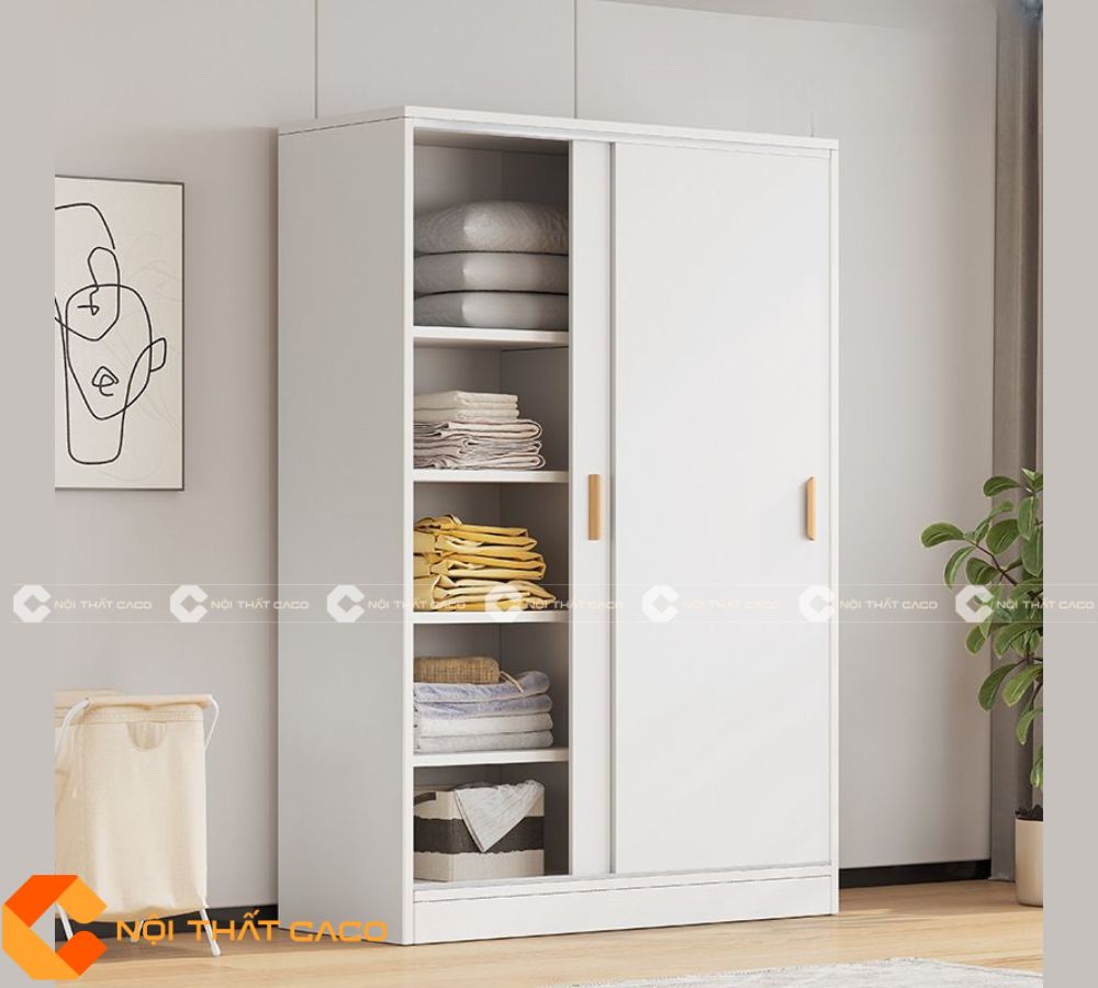 Tủ Quần Áo Gỗ Công Nghiệp MDF Cửa Lùa Màu Trắng Hiện Đại - TAL048