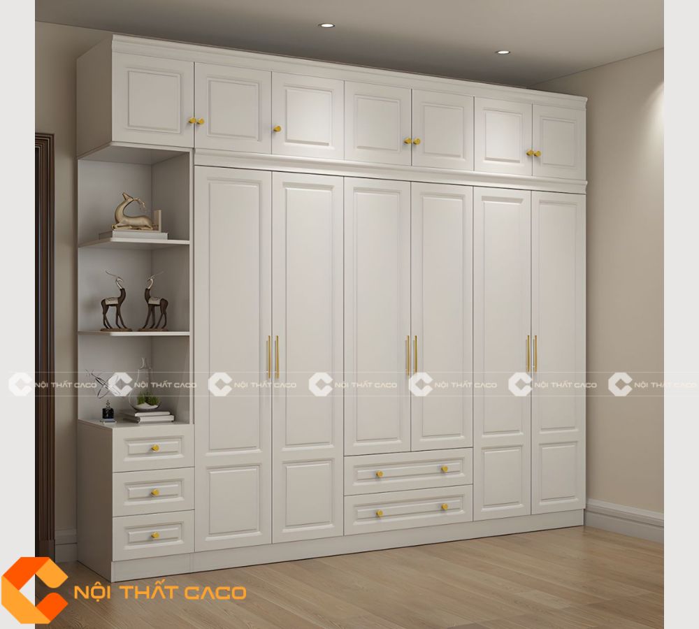 Tủ Quần Áo Gỗ Công Nghiệp MDF Phong Cách Tân Cổ Điển - TAM042