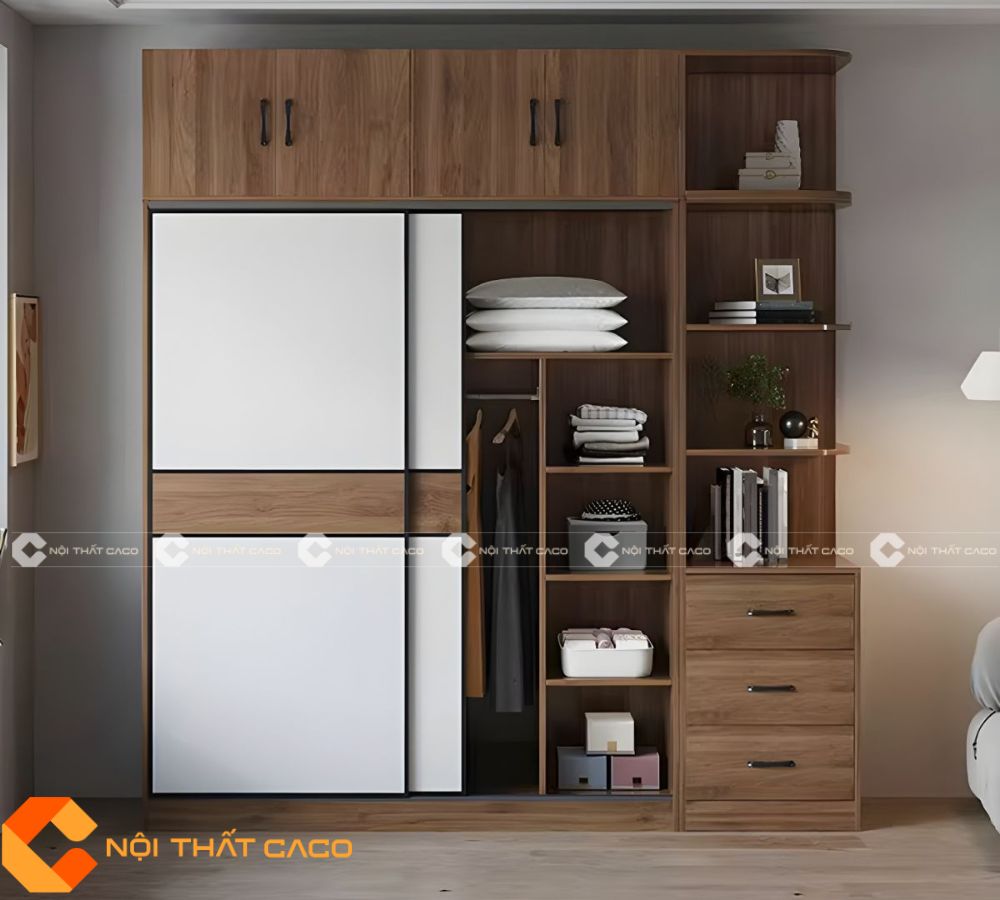 Tủ Quần Áo Gỗ MDF Cửa Lùa Có Kệ Trang Trí, Tinh Tế - TAL068