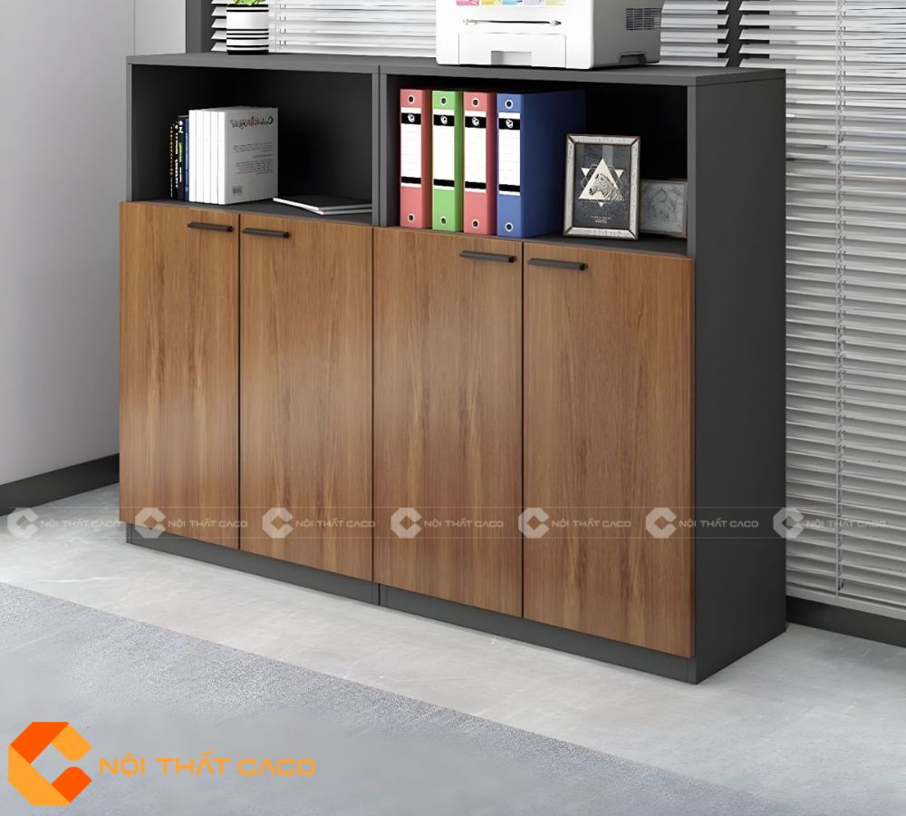 Tủ Hồ Sơ Gỗ MDF Màu Xám Phối Vân Gỗ Hiện Đại - THS02