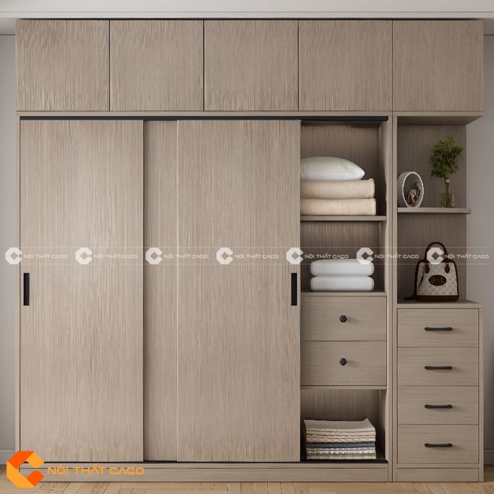 Tủ Quần Áo Cửa Lùa Tone Nâu Sáng Hiện Đại, Bền Bỉ - TAL098 