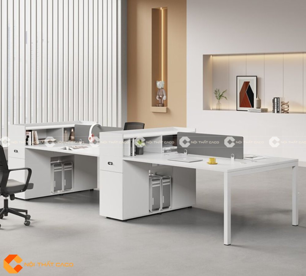 Bàn Làm Việc Nhân Viên Gỗ Công Nghiệp Kèm Tủ Sách - BLVNV06 