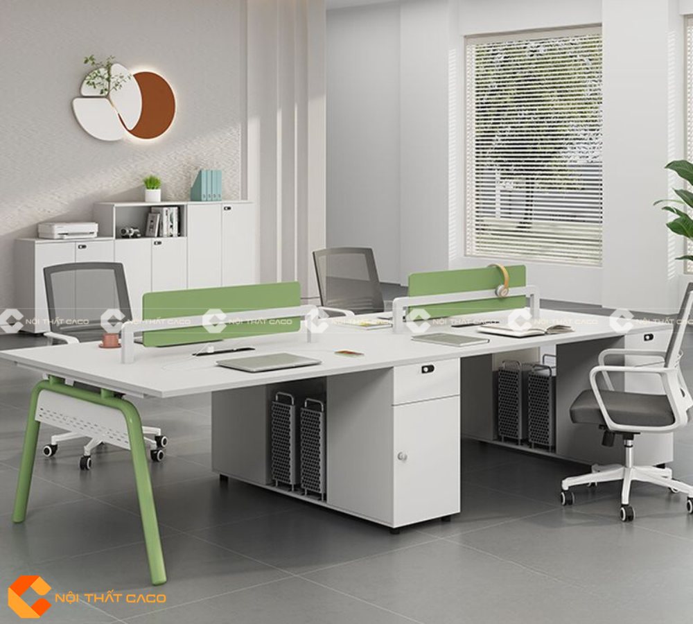 Bàn Làm Việc Nhân Viên Gỗ Công Nghiệp Tone Xanh - BLVNV07 