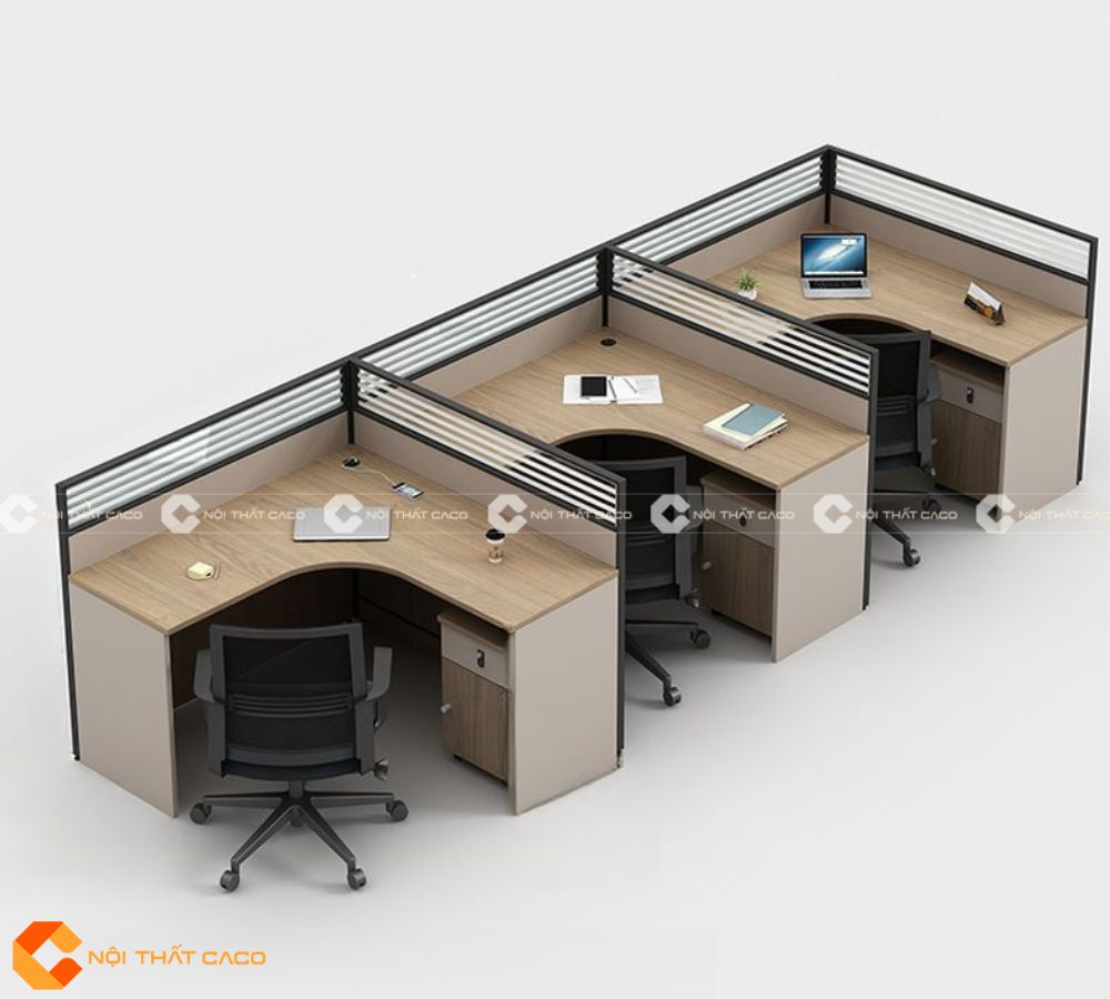 Bàn Làm Việc Nhân Viên Gỗ MDF Có Vách Ngăn Riêng - BLVNV02 