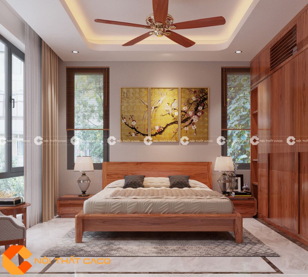 Bộ Combo Phòng Ngủ Gỗ Gõ Đỏ Tự Nhiên Màu Ấm Cúng - PNTN064 